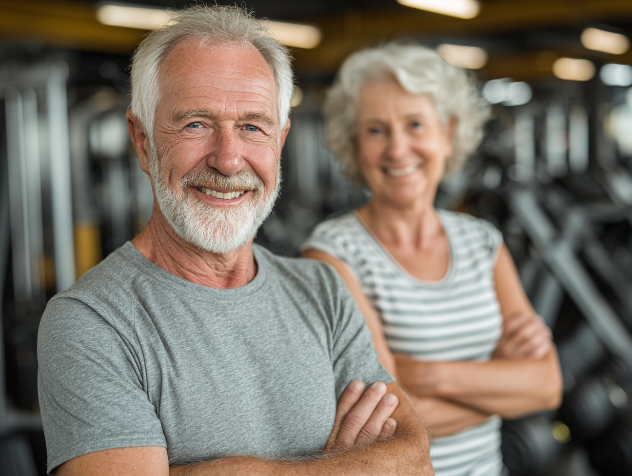 Професійний тренер працює з групою старших людей